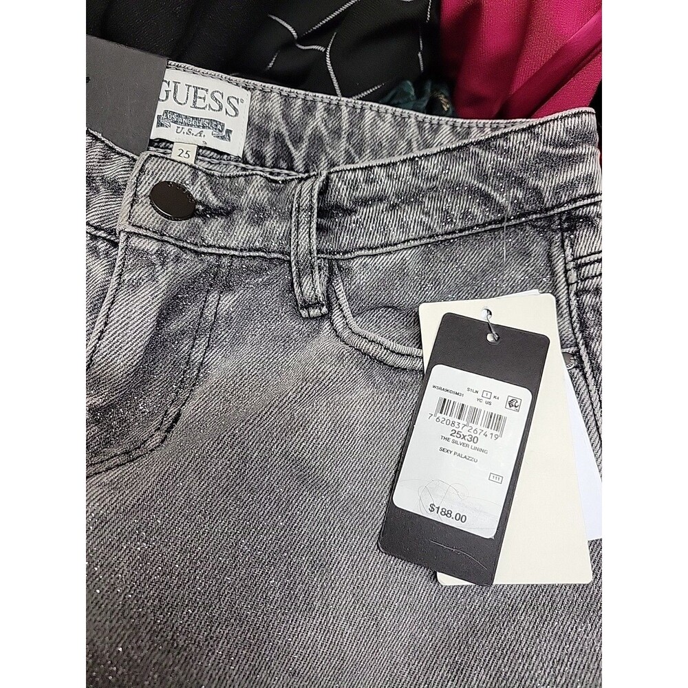 Guess Women's Mid-Rise Sexy Palazzo Shimmer Gray Jeans 25W x 30L - NEW - Picture 6 of 12